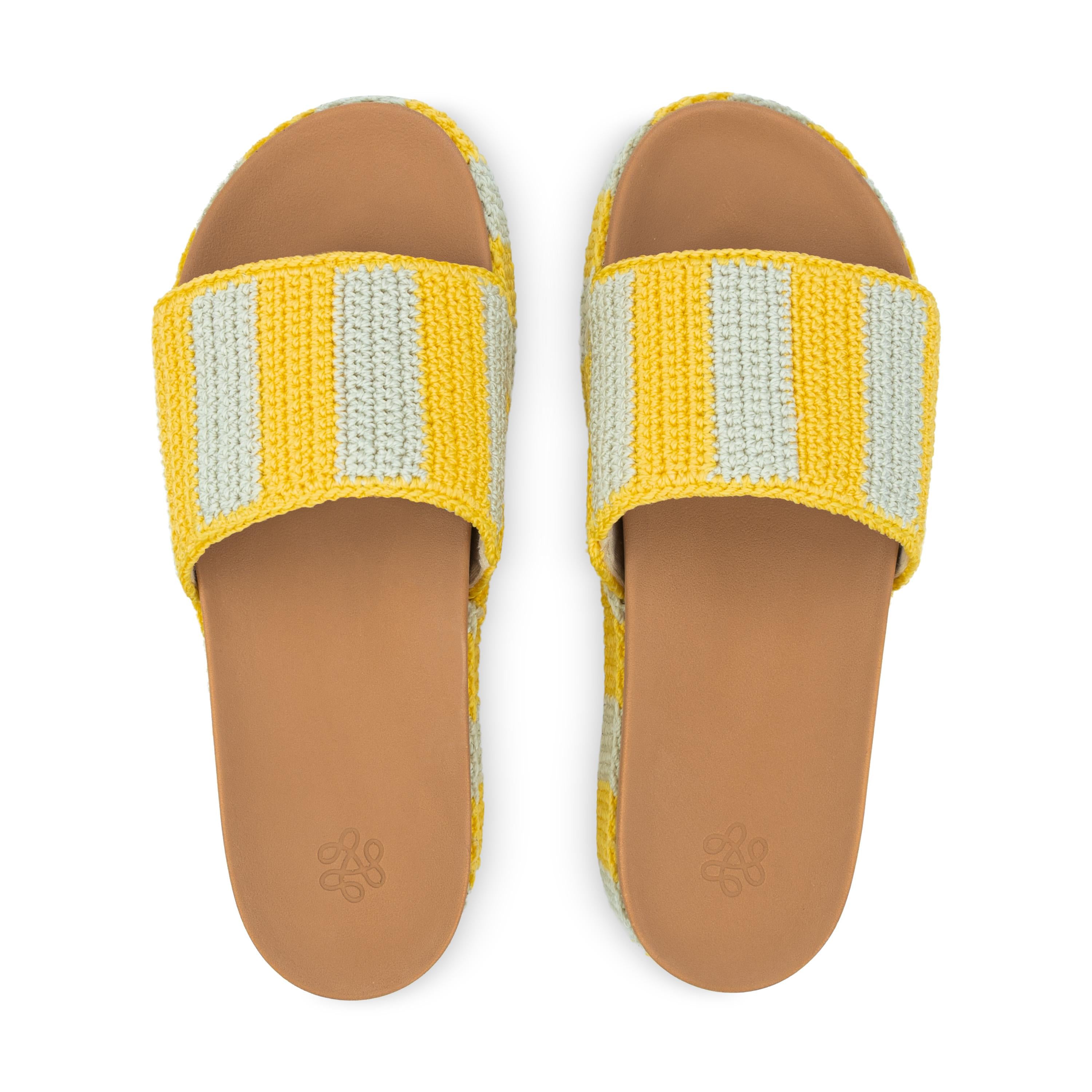 The Sak Olivia Platform Sandal - Hand Crochet - Lemon Drop Stripe