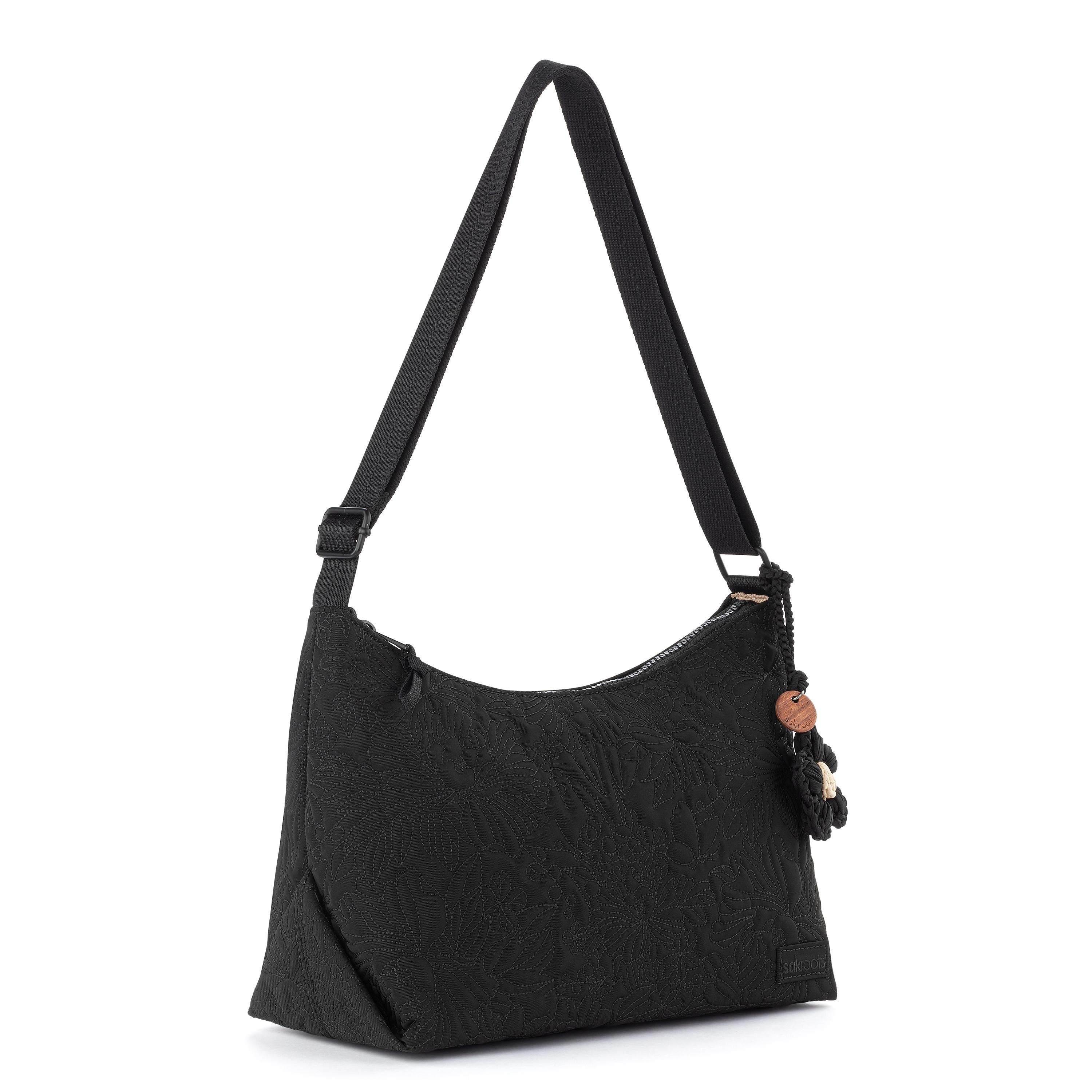 Sakroots Banyan Hobo - EcoTwill - Black Flower Blossom Quilted