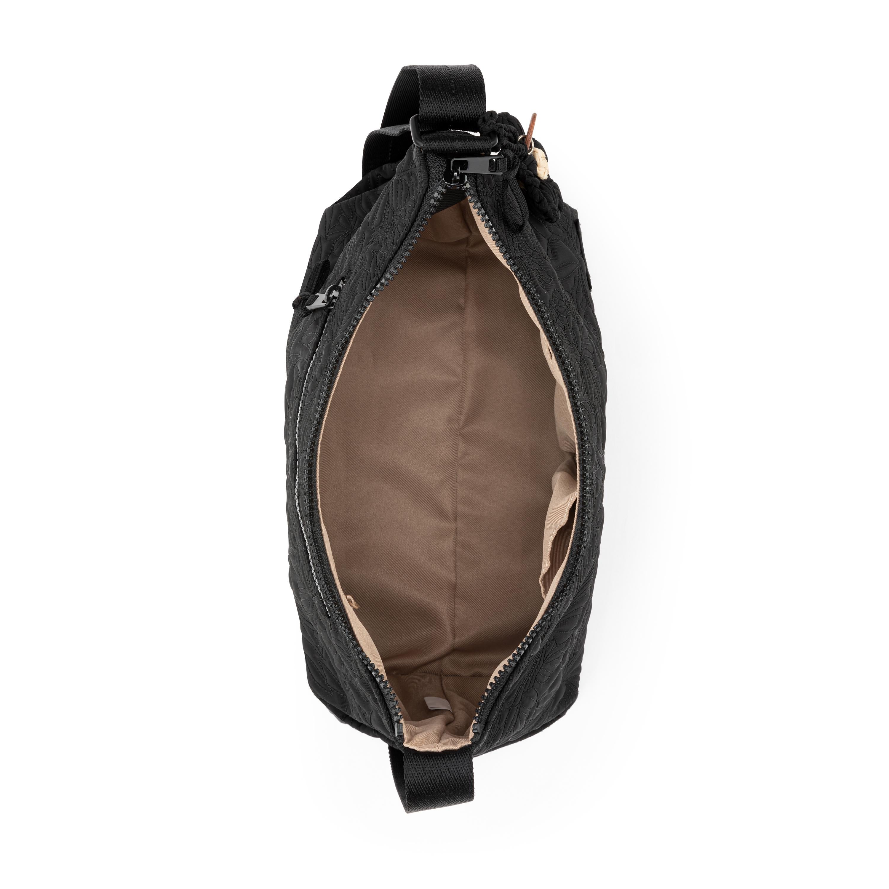 Sakroots Banyan Hobo - EcoTwill - Black Flower Blossom Quilted