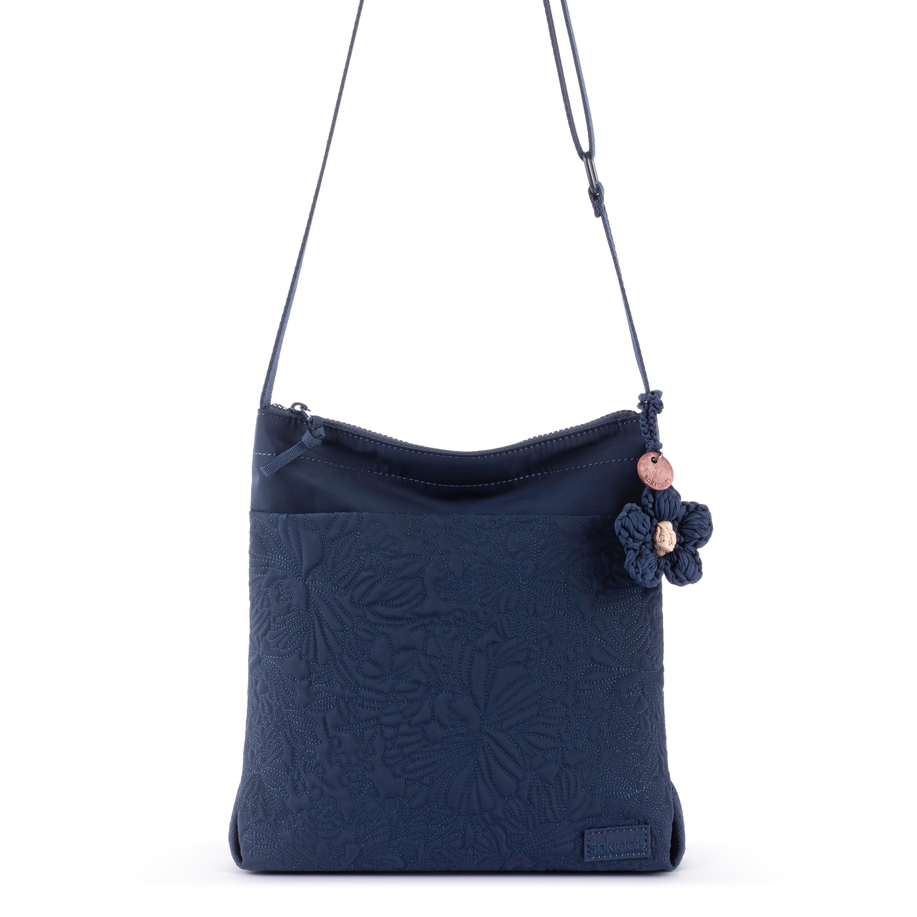 Sakroots Banyan Basic Crossbody - EcoTwill - Navy Flower Blossom Quilted