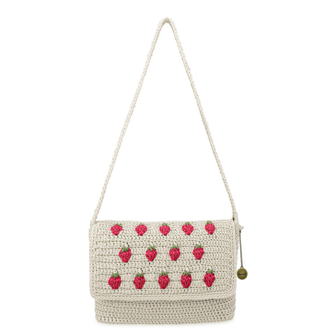 The Sak Marlow Flap Shoulder Bag - Hand Crochet - Natural Strawberries