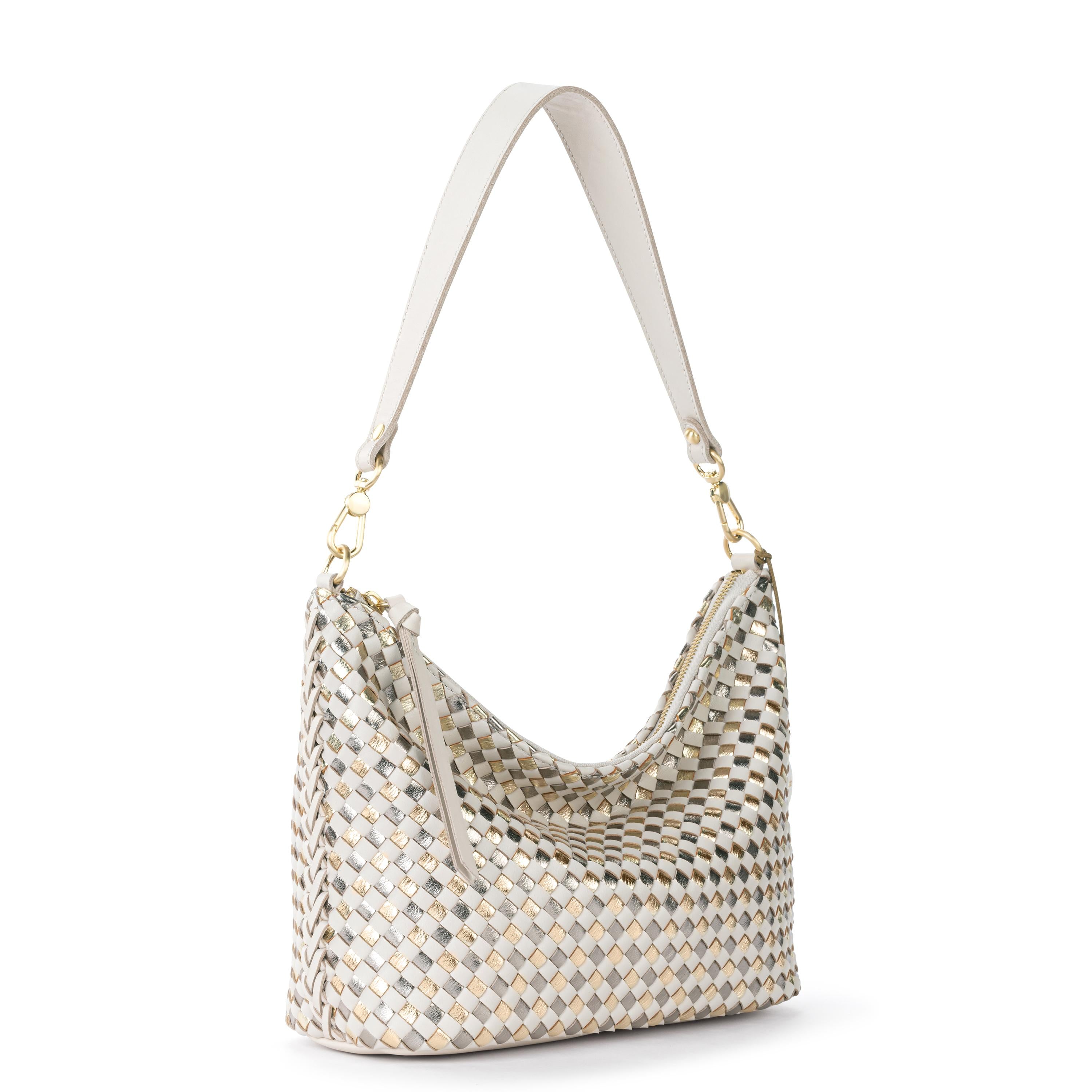 The Sak Juniper Small Hobo - Leather - Stone Metallic Woven