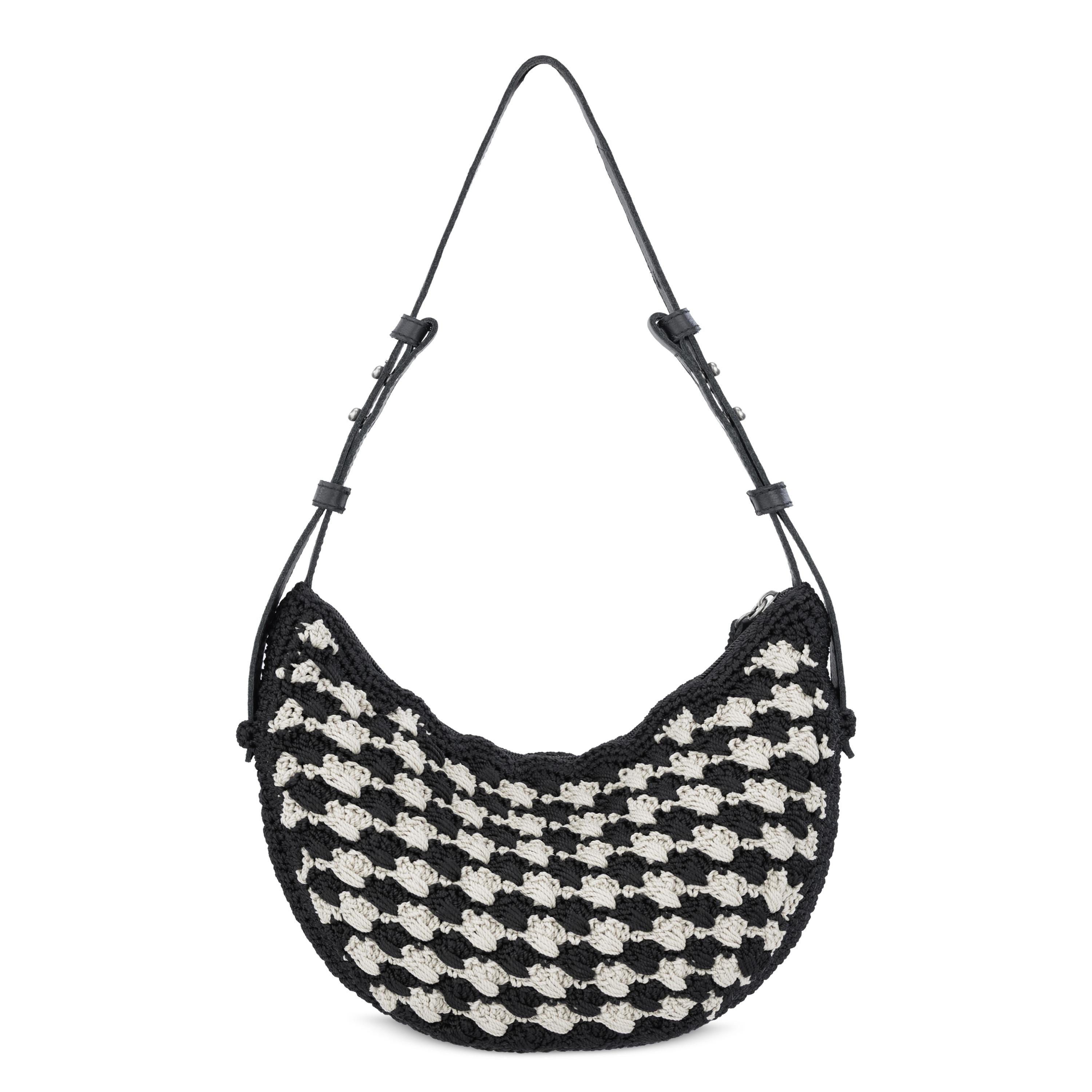 The Sak Tess Shoulder Bag - Hand Crochet - Black Ecru Shell