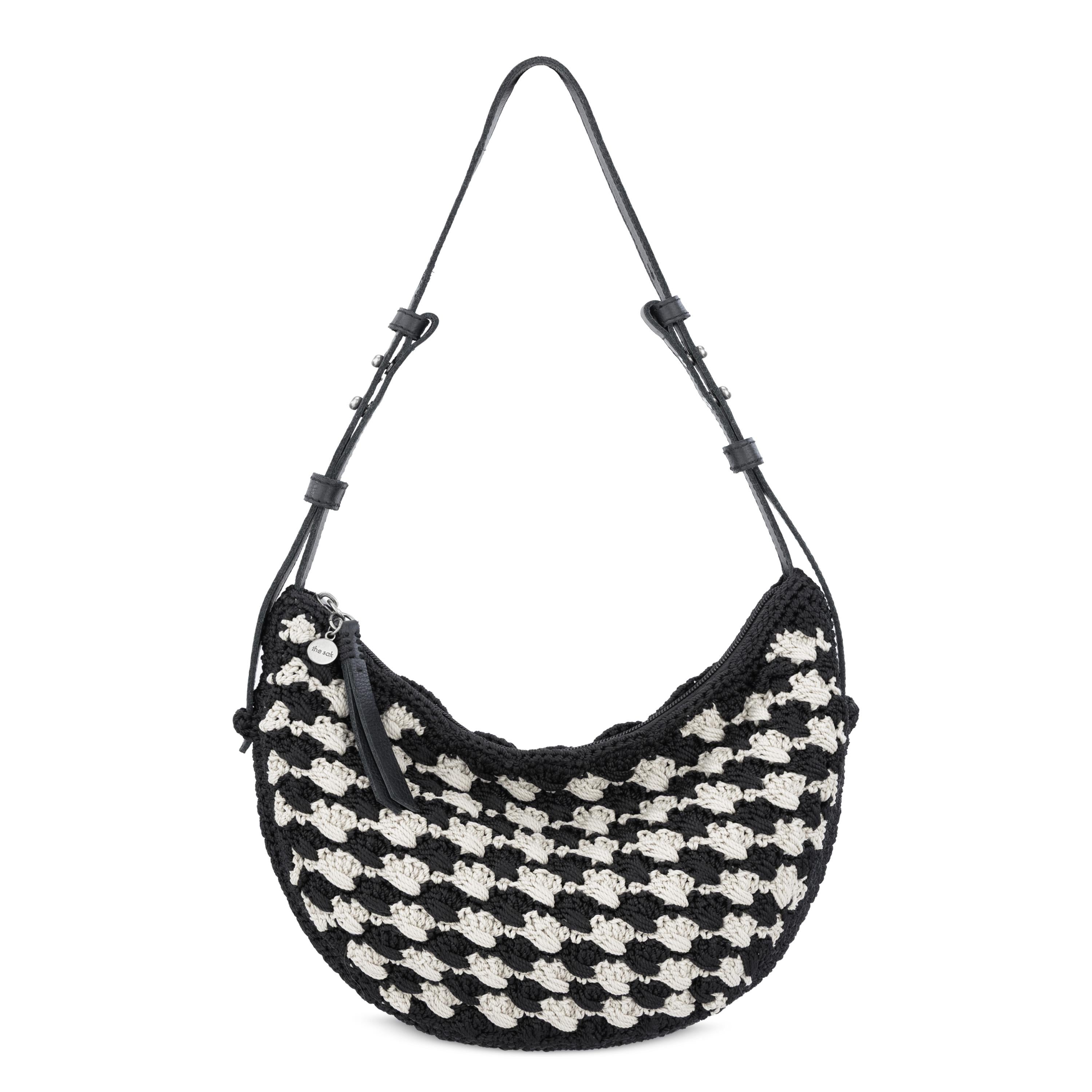 The Sak Tess Shoulder Bag - Hand Crochet - Black Ecru Shell