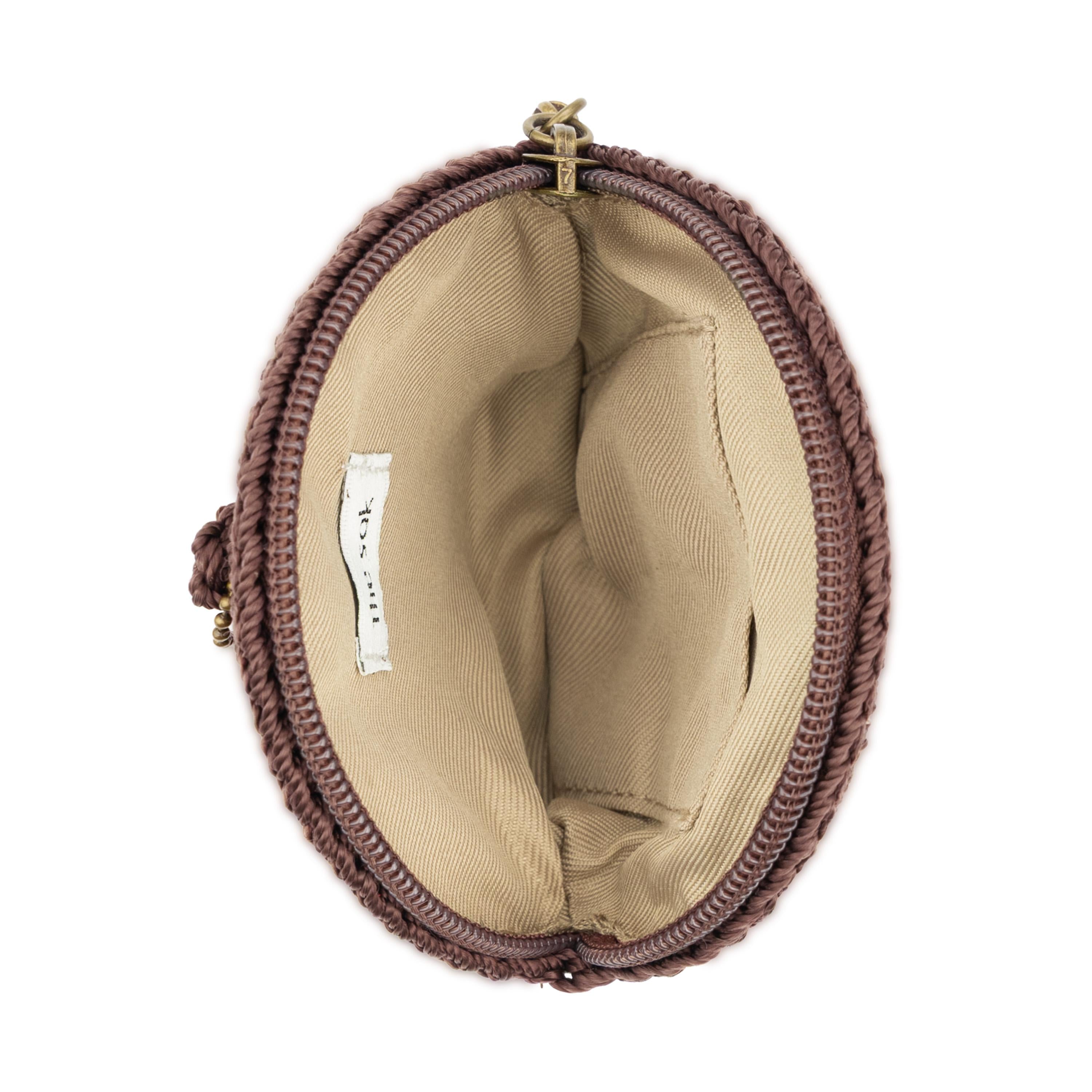 The Sak Circle Coin Pouch - Hand Crochet - Brown Mahogany Flower
