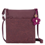 Sakroots Banyan Basic Crossbody - EcoTwill - Black Cherry Flower Blossom Quilted