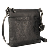 Sakroots Banyan Basic Crossbody - Vegan Leather - Black Floral Embossed