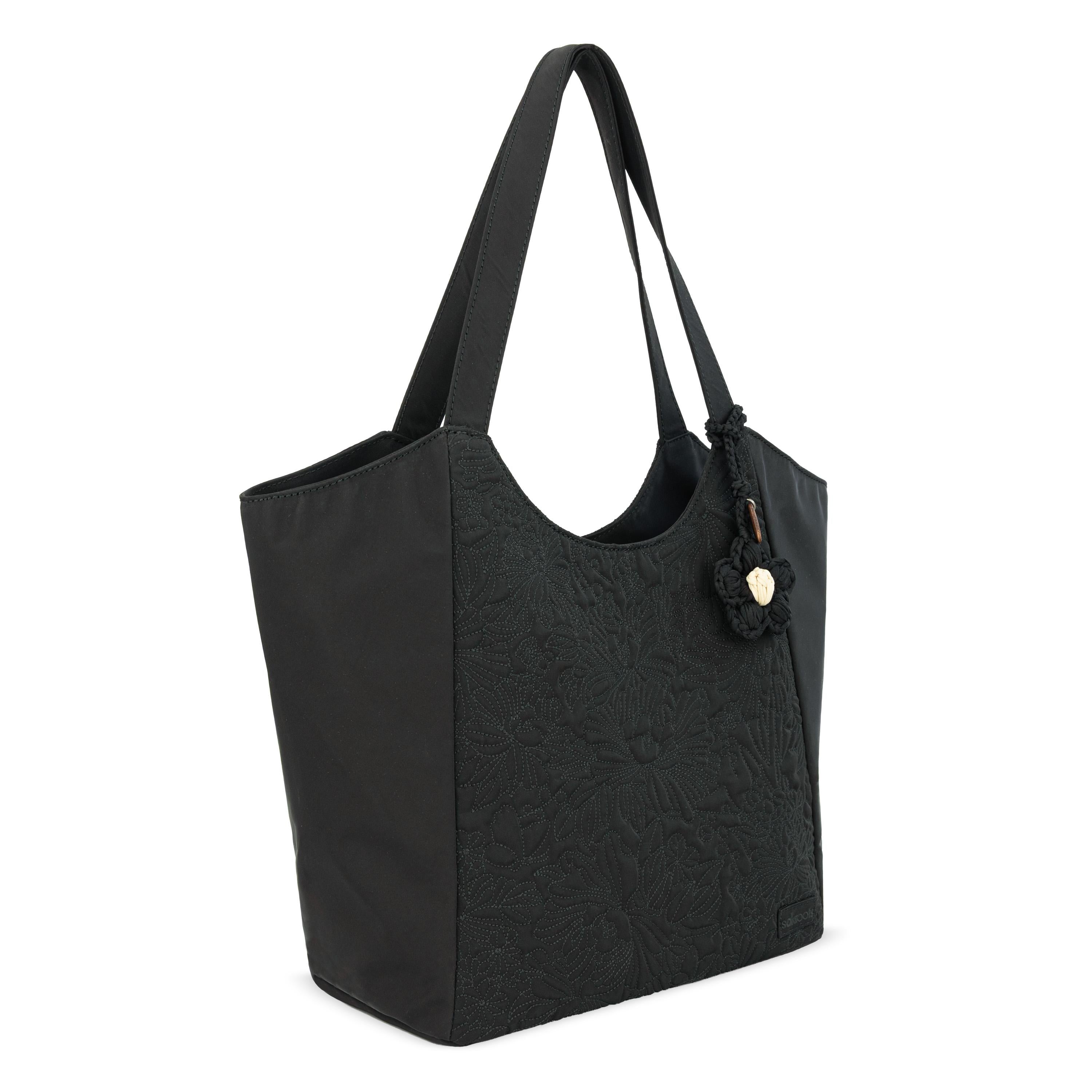 Sakroots Roma Large Tote - EcoTwill - Black Flower Blossom Quilted