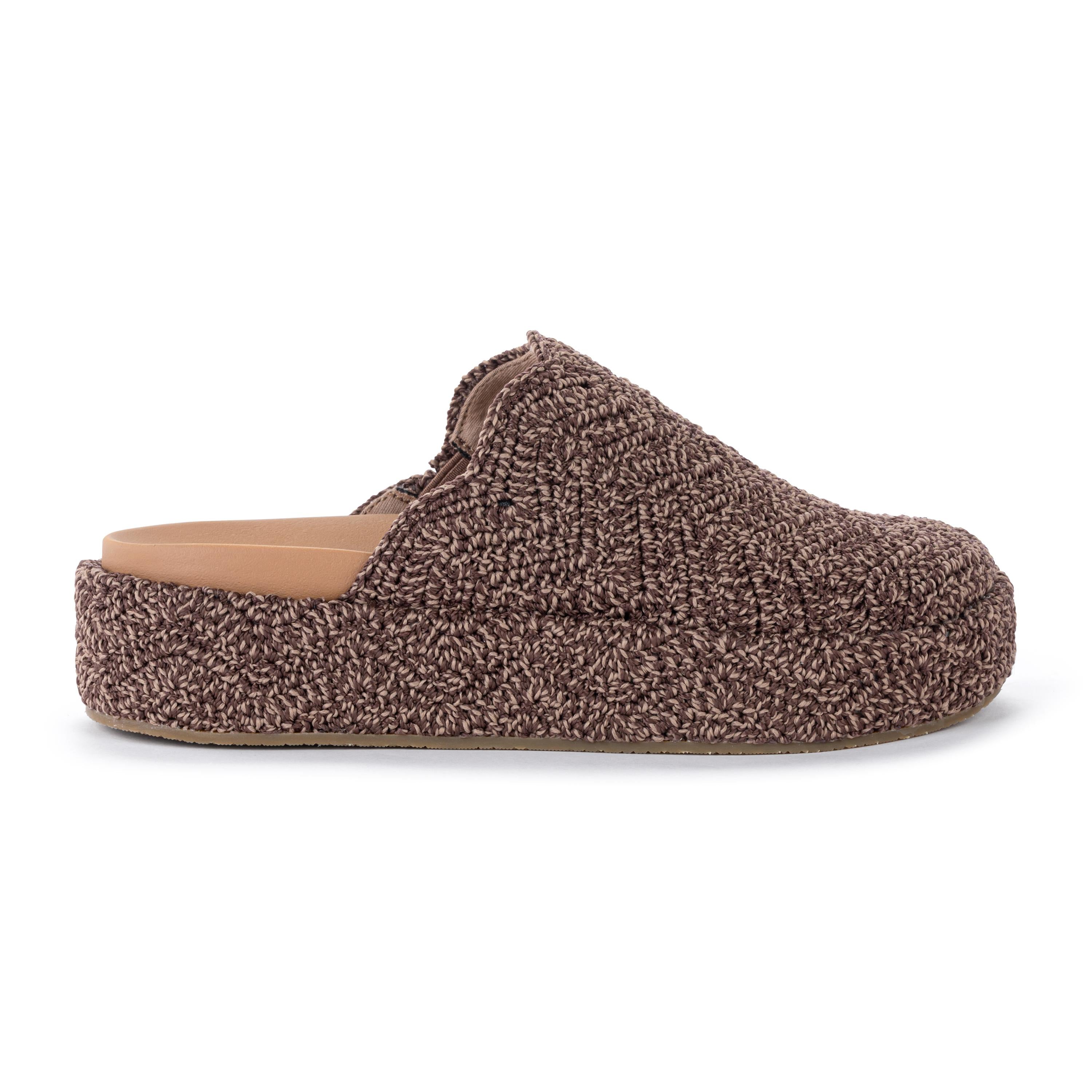 The Sak Bryn Platform Clog - Hand Crochet - Nutmeg Static Ripple
