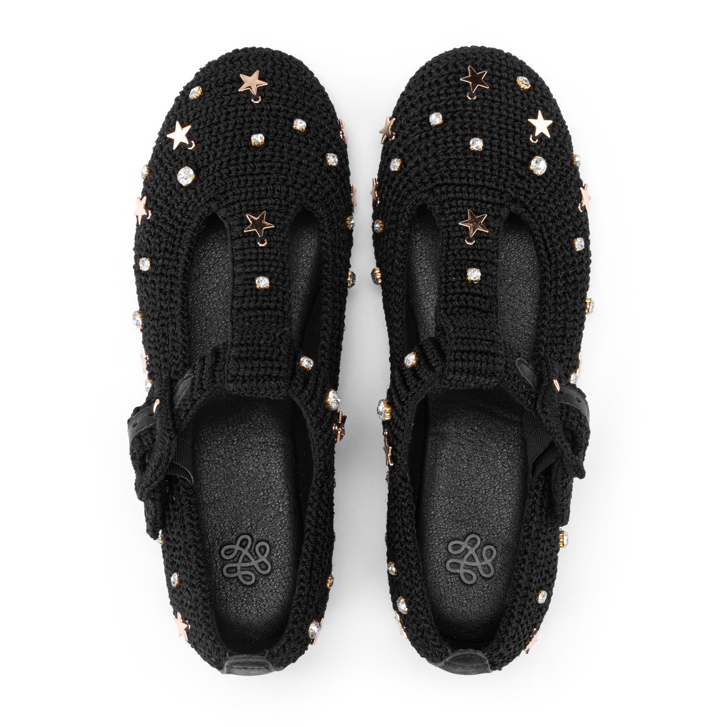 The Sak Leland T Strap Ballet Flat - Hand Crochet - Black Star Beads