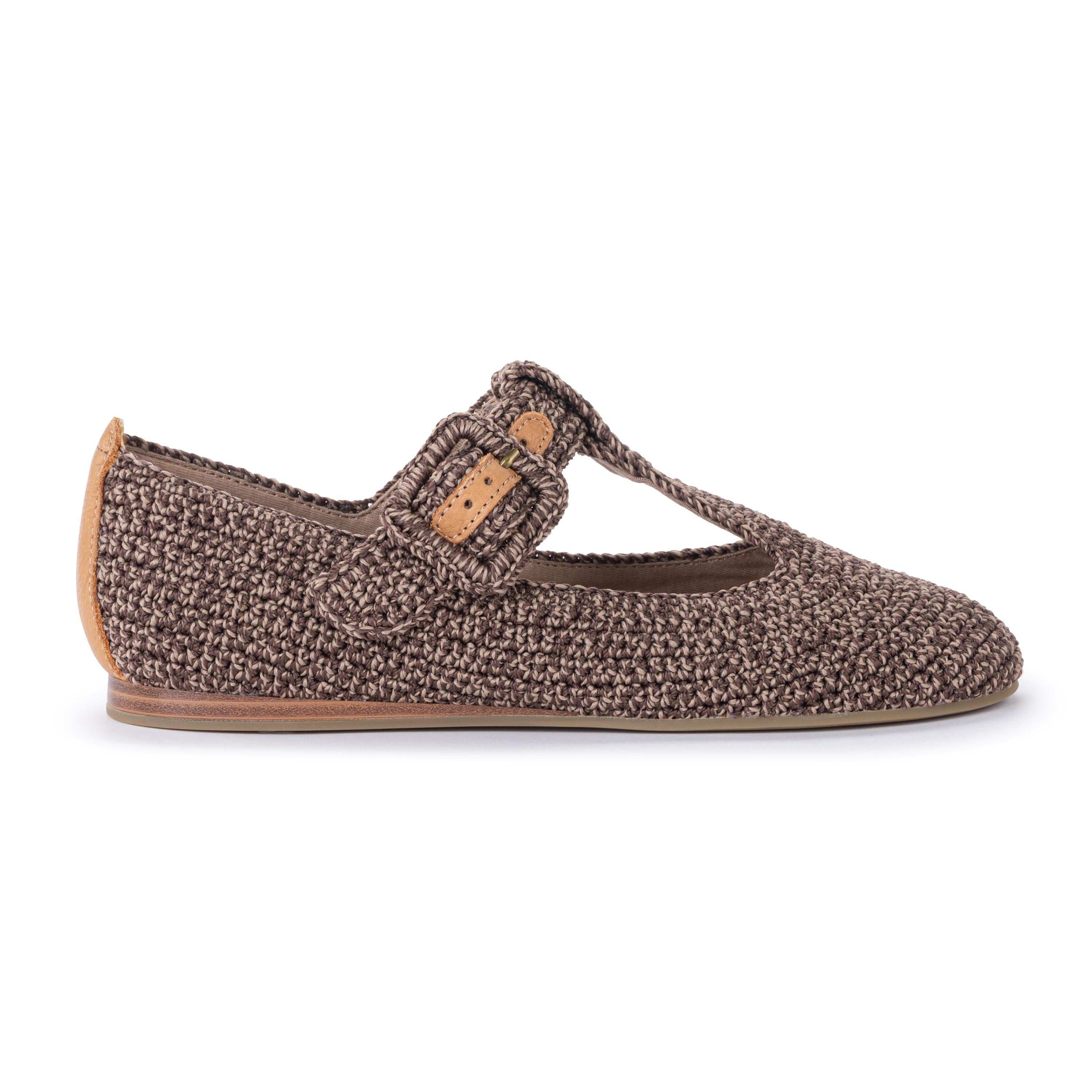 The Sak Leland T Strap Ballet Flat - Hand Crochet - Nutmeg Static
