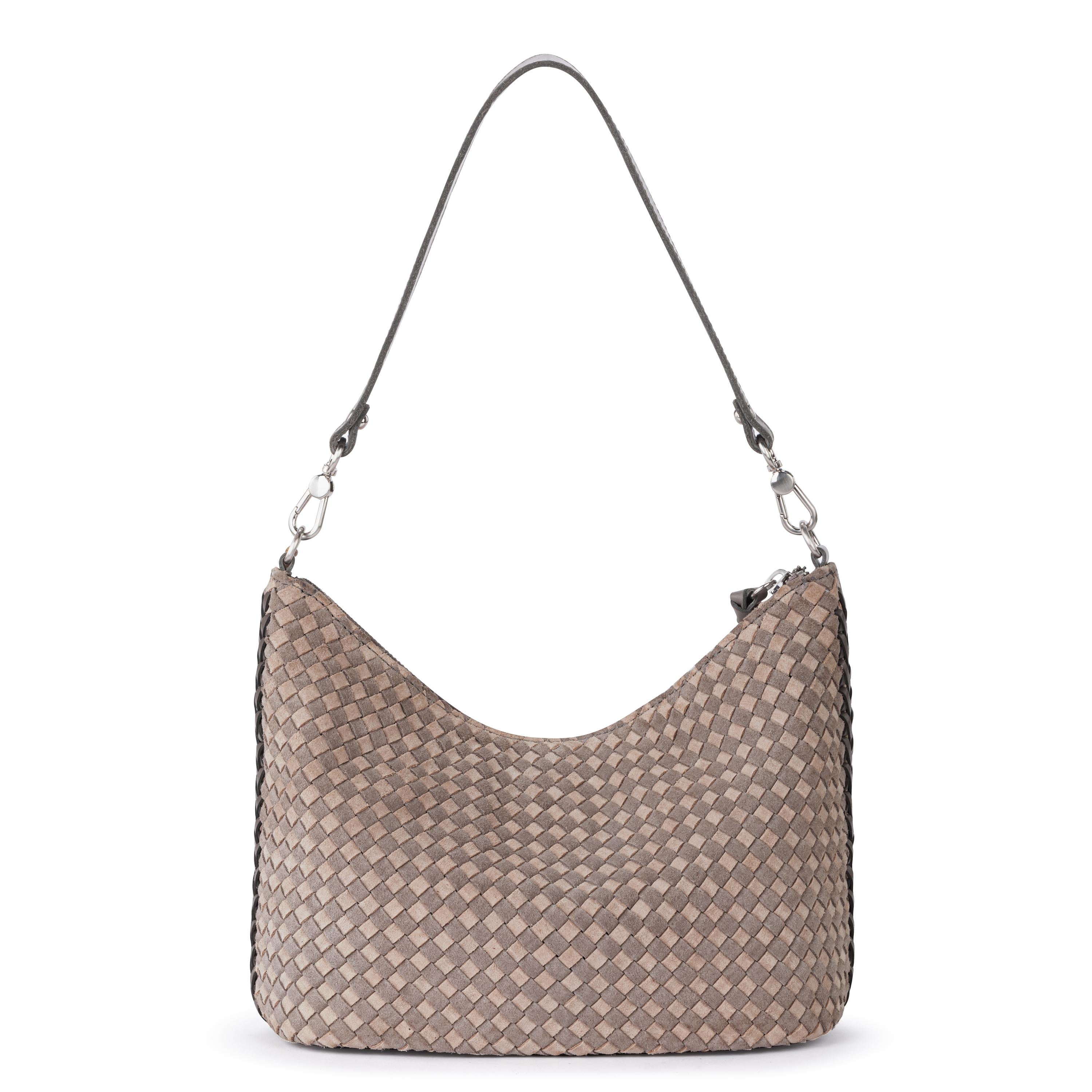 The Sak Juniper Small Hobo - Leather - Mushroom Suede Sand Suede Woven