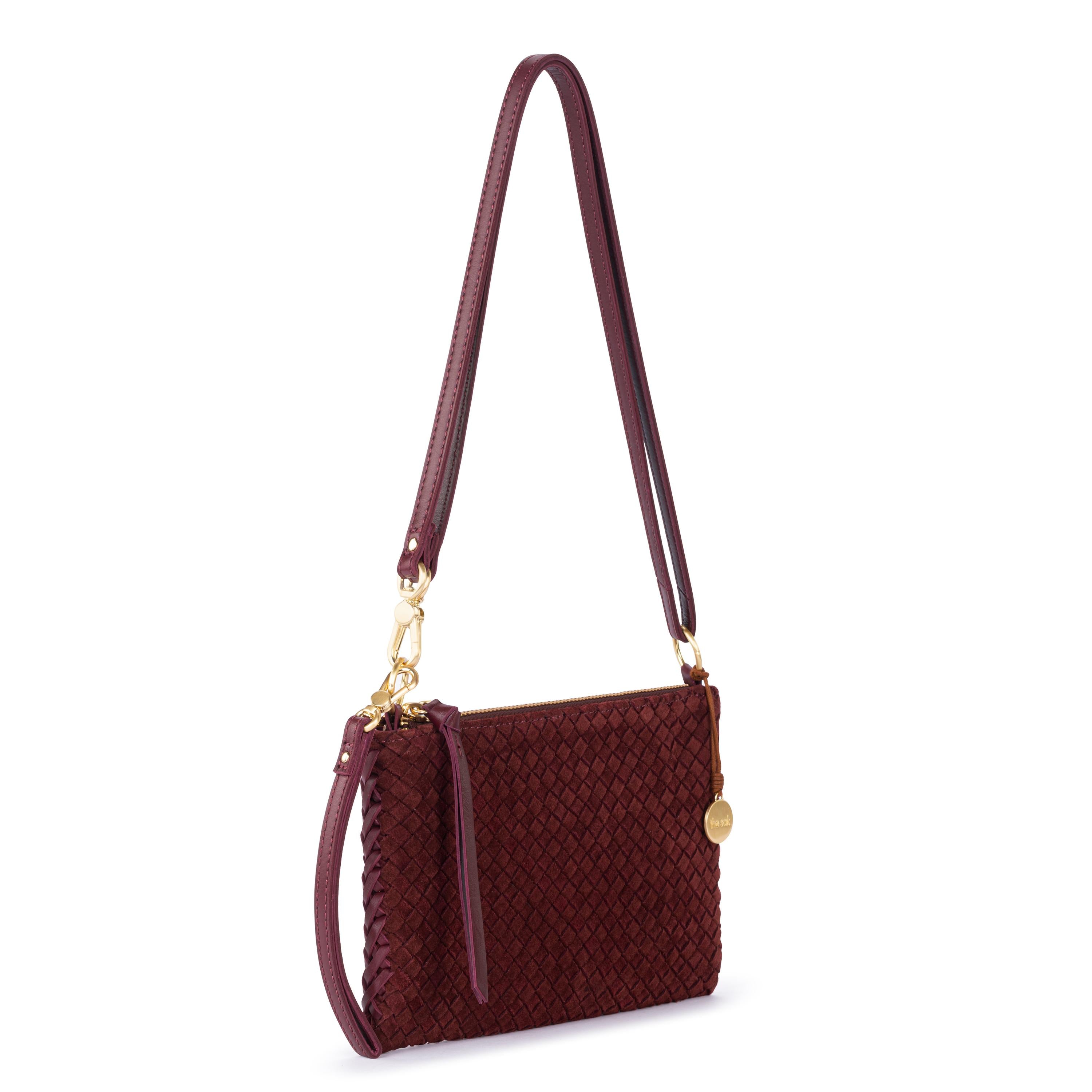 The Sak Vita Convertible Wristlet - Leather - Black Cherry Suede Woven