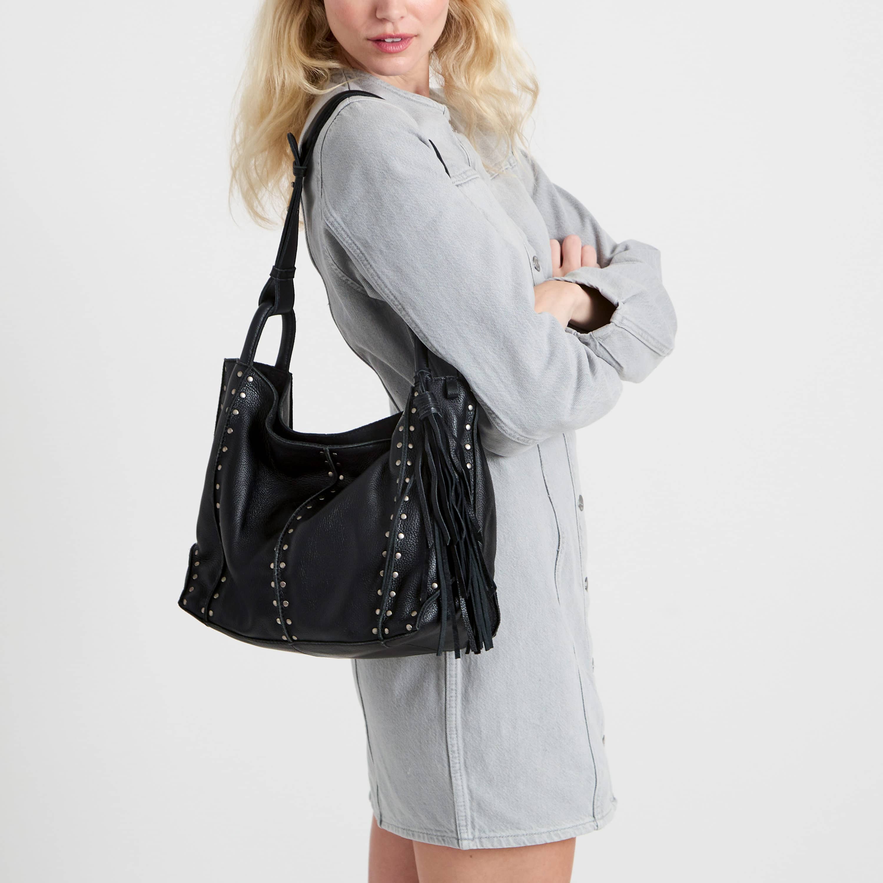 The Sak Los Feliz Medium Tote - Leather - Black Silver Stud