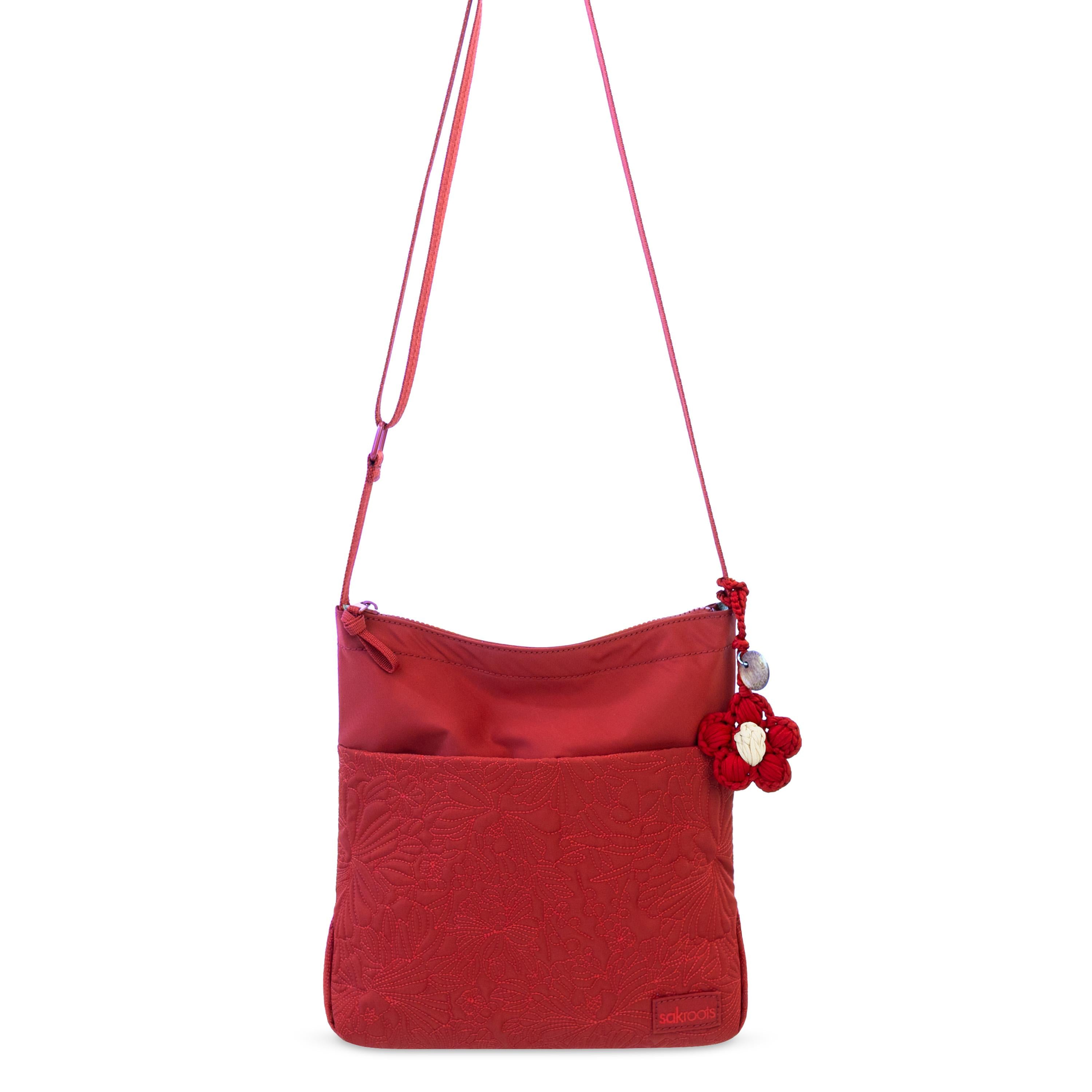 Sakroots Banyan Basic Crossbody - EcoTwill - Crimson Flower Blossom Quilted