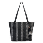Sakroots Banyan Shoulder Tote - Straw - Black Metallic Woven