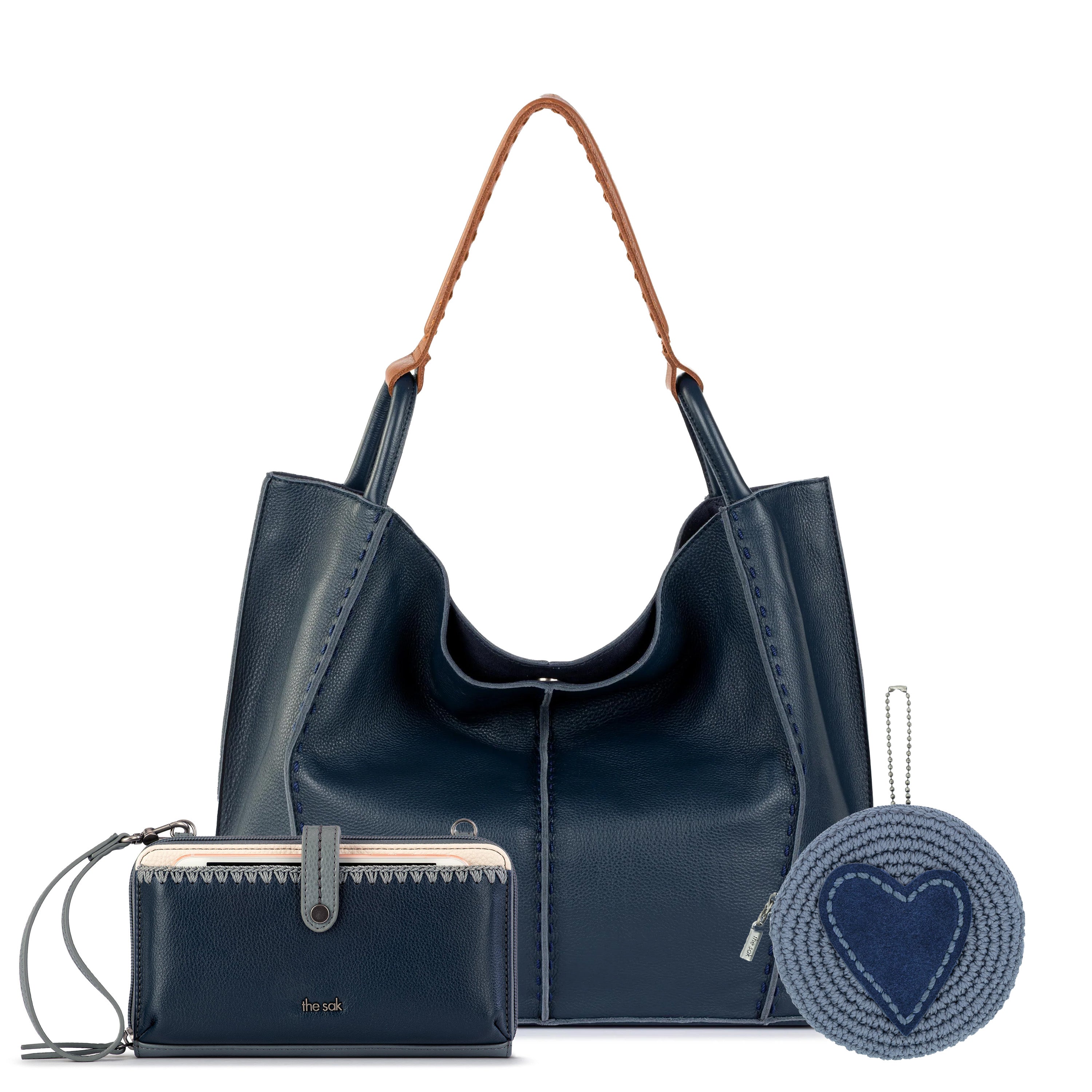 The Sak Los Feliz Large Tote Pouch 3 Piece Set - Leather - Indigo