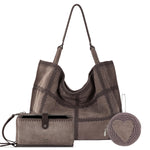 The Sak Los Feliz Large Tote Pouch 3 Piece Set - Leather - Mushroom Suede