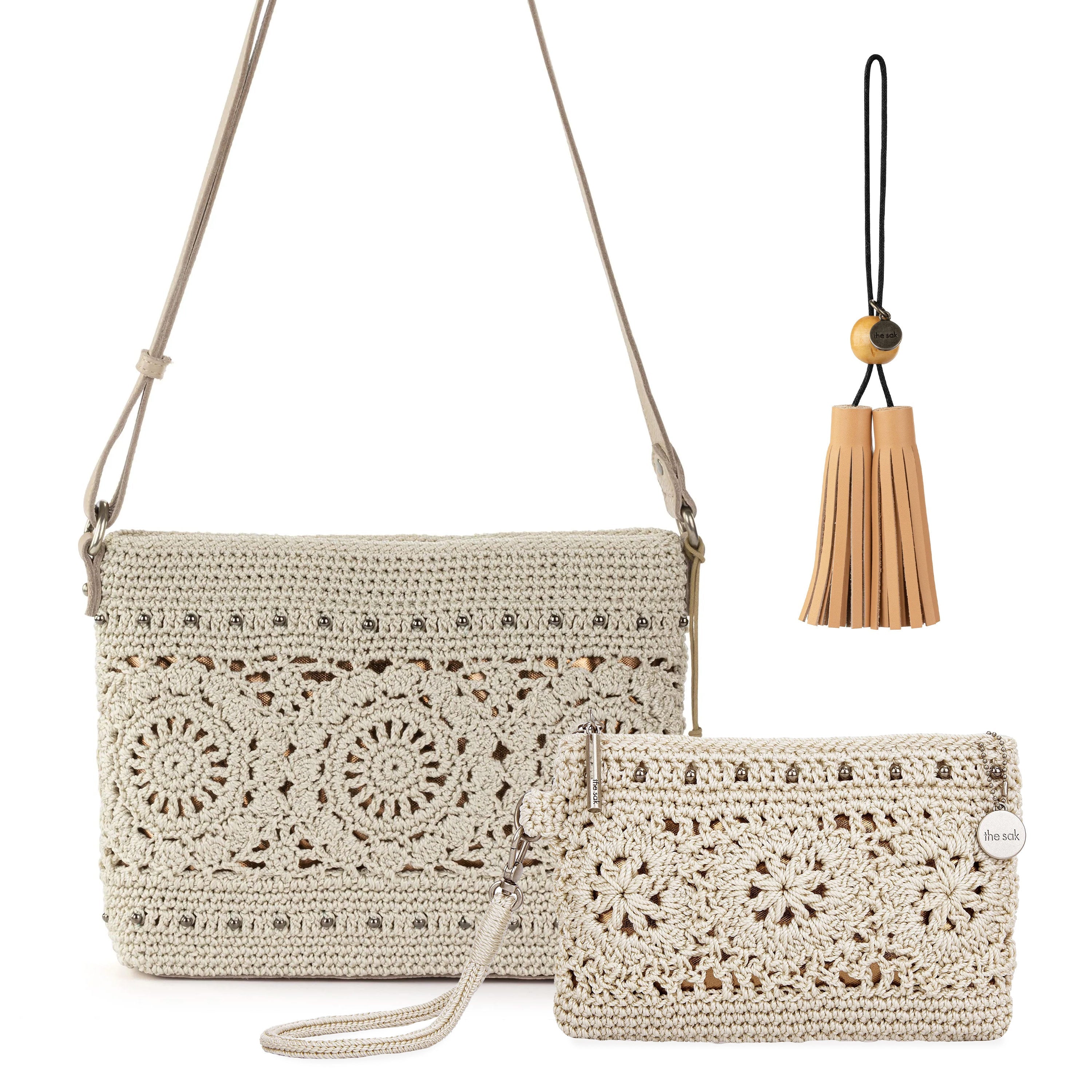 The Sak Melrose Crossbody 3 Piece Set - Hand Crochet - Natural Medallion
