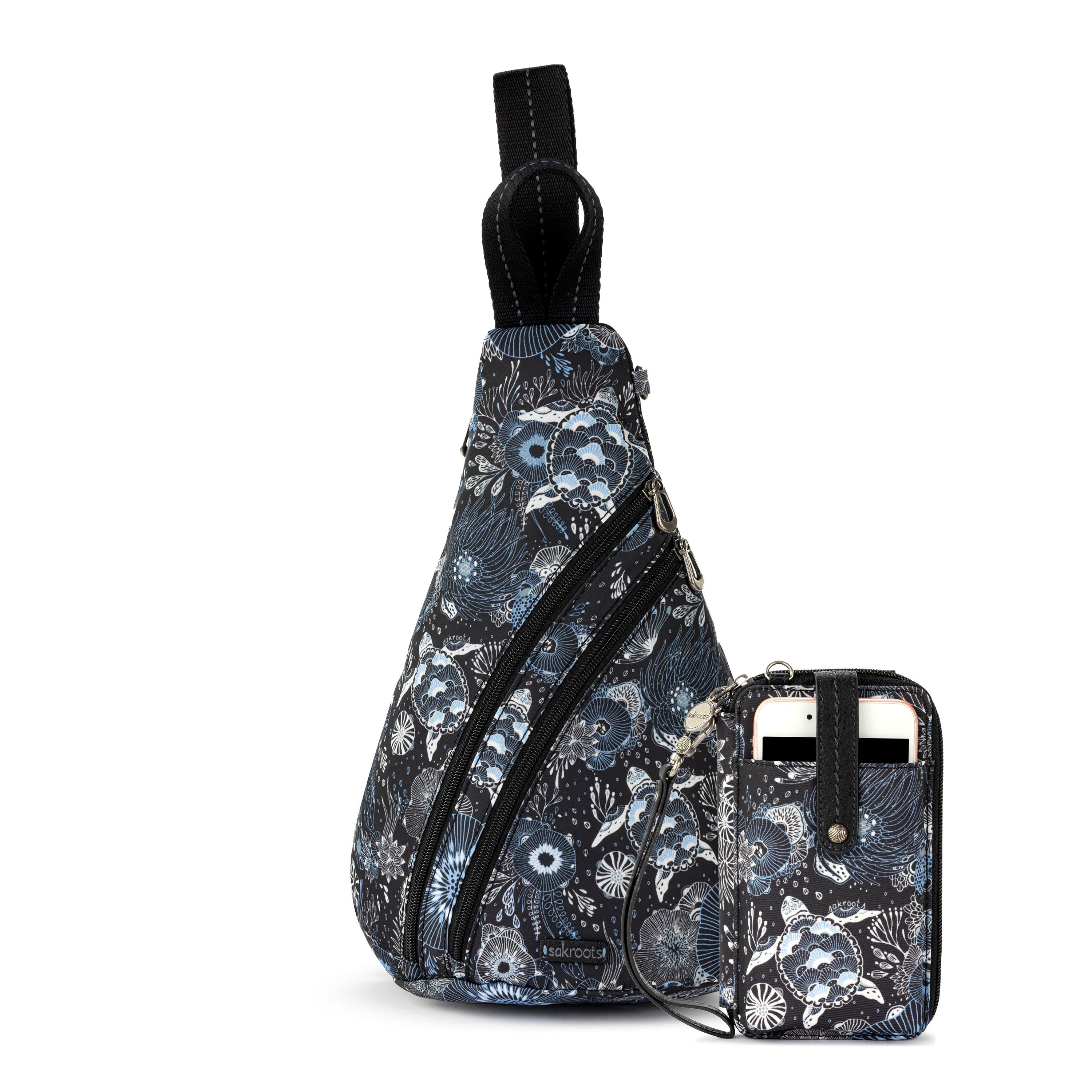 Sakroots Sling Backpack and Smartphone Crossbody Royal Blue Seascape Gift Set - |Midnight Seascape|