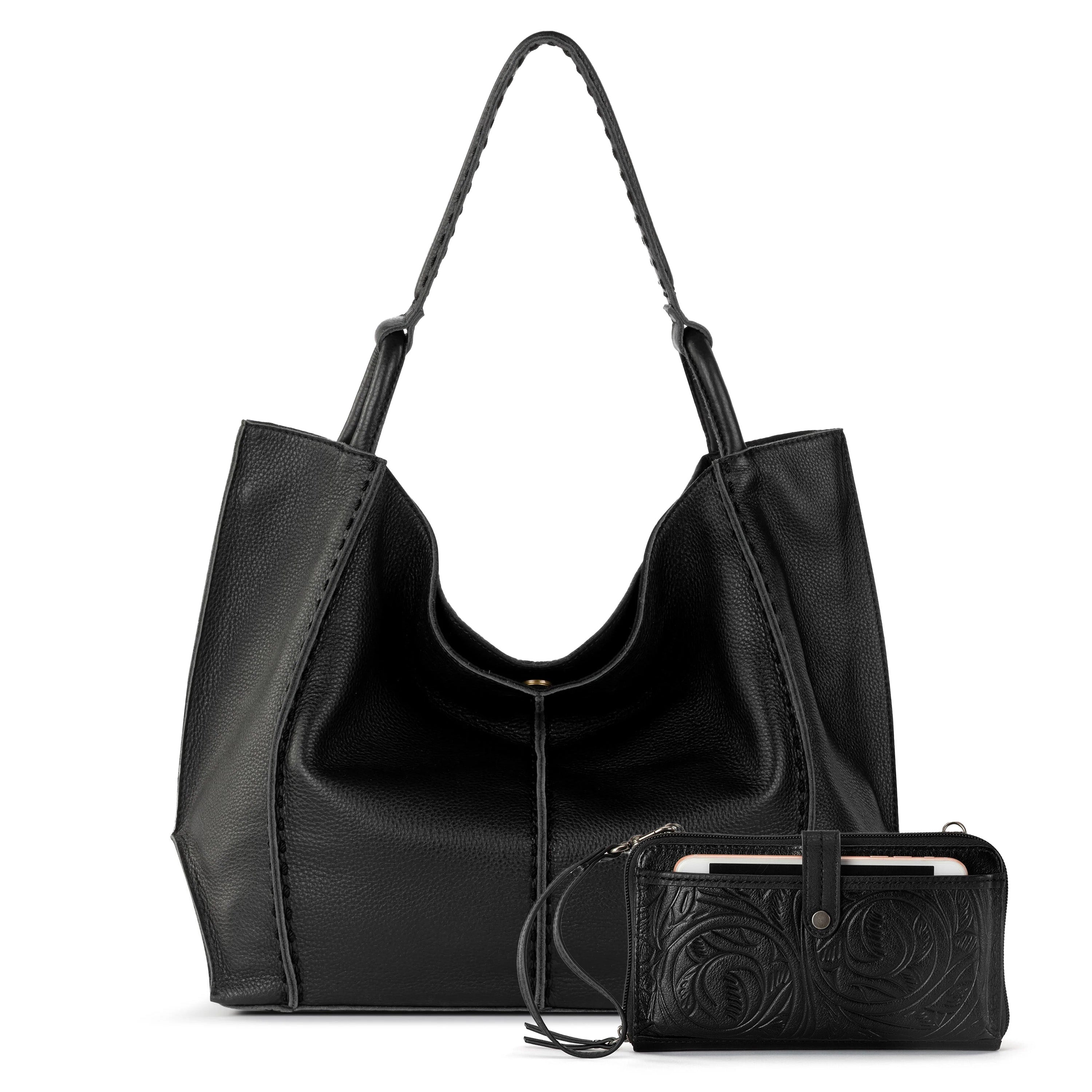The Sak Los Feliz Large Tote and Iris Smartphone Wallet Bundle - Leather - Black