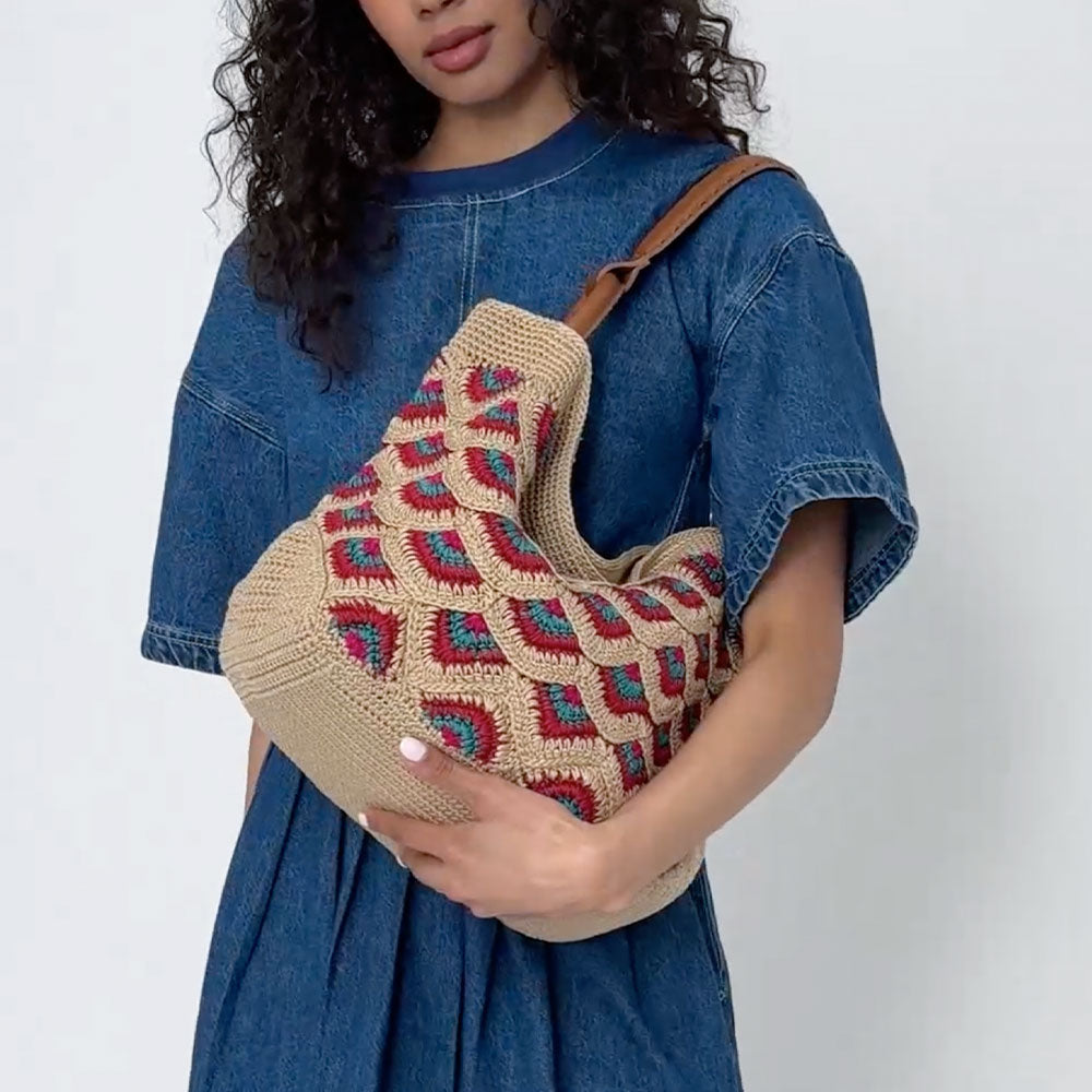 The Sak Los Feliz Large Tote - Hand Crochet - Bamboo Mermaid