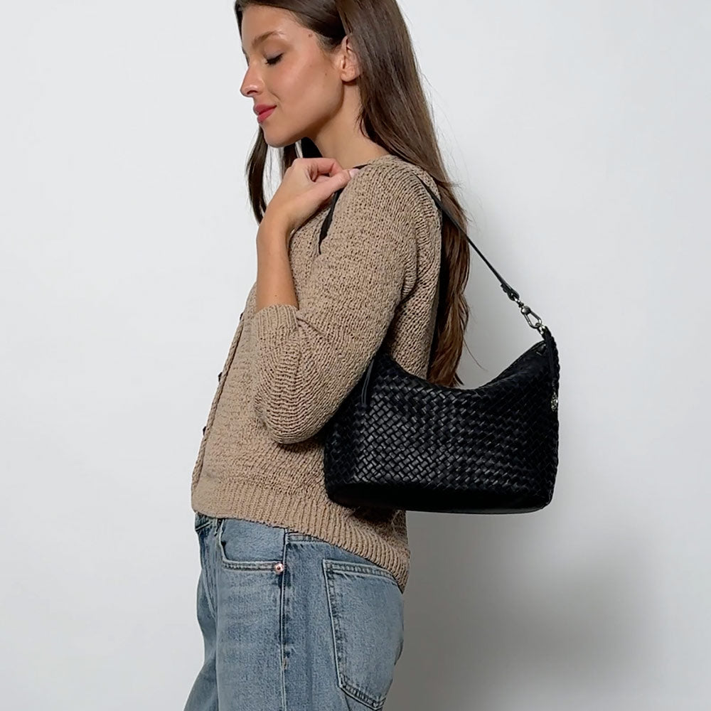 The Sak Juniper Small Hobo - Leather - Woven Black