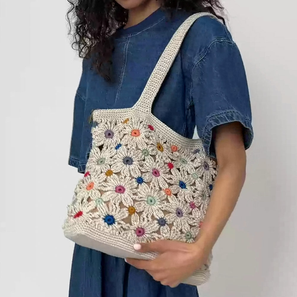 The Sak Sola Carryall Tote - Hand Crochet - Natural Multi Flowers