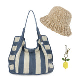 The Sak Los Feliz Large Tote 3 Piece Set - Hand Crochet - Maritime Stripe